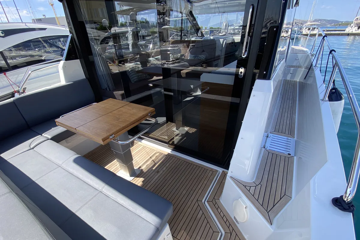 Deck of KRISTINA, a Grandezza 37 CA motorboat at Grad Trogir, Croatia