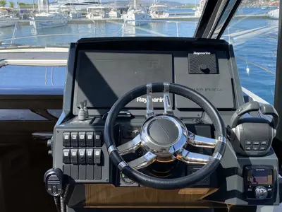 Cockpit of KRISTINA, a Grandezza 37 CA motorboat at Grad Trogir, Croatia