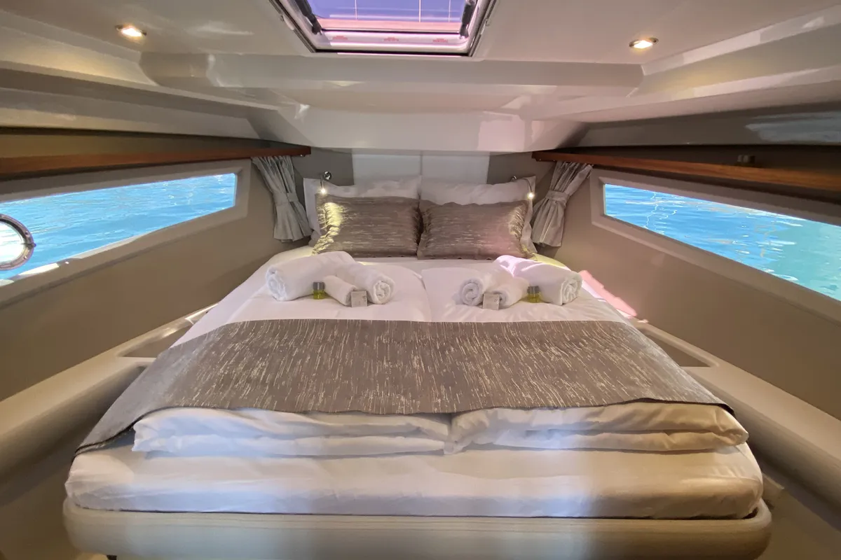 Cabin on KRISTINA, a Grandezza 37 CA motorboat at Grad Trogir, Croatia