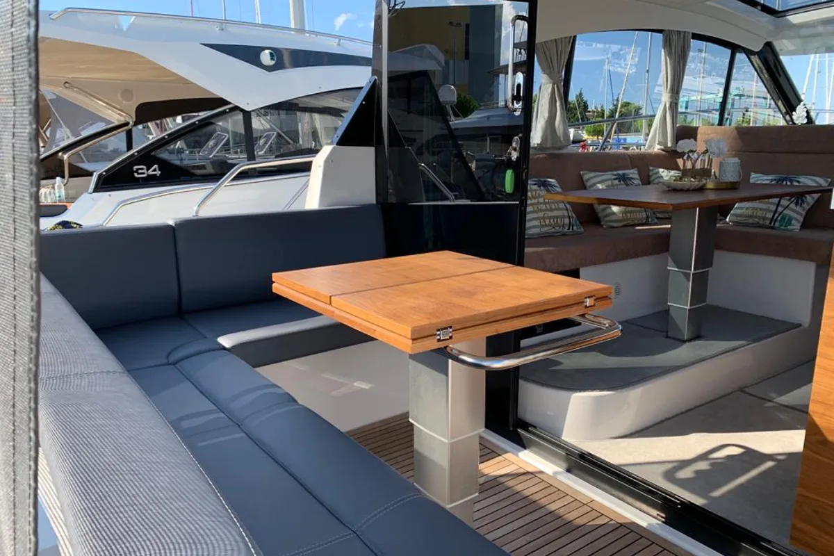 Deck of KRISTINA, a Grandezza 37 CA motorboat at Grad Trogir, Croatia