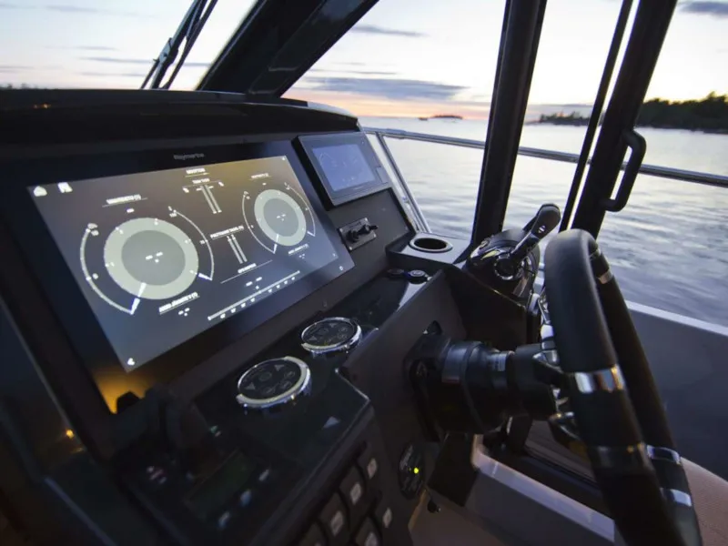 Cockpit of KRISTINA, a Grandezza 37 CA motorboat at Grad Trogir, Croatia
