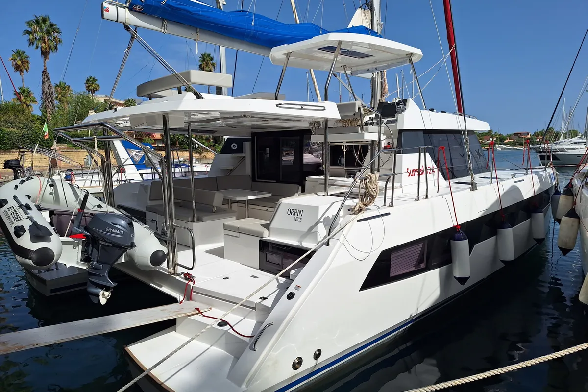 Exterior view of Orpin, a Leopard 42 catamaran at Tonnarella, Italy