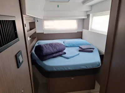 Cabin on Orpin, a Leopard 42 catamaran at Tonnarella, Italy