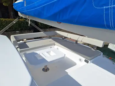 Deck of Orpin, a Leopard 42 catamaran at Tonnarella, Italy