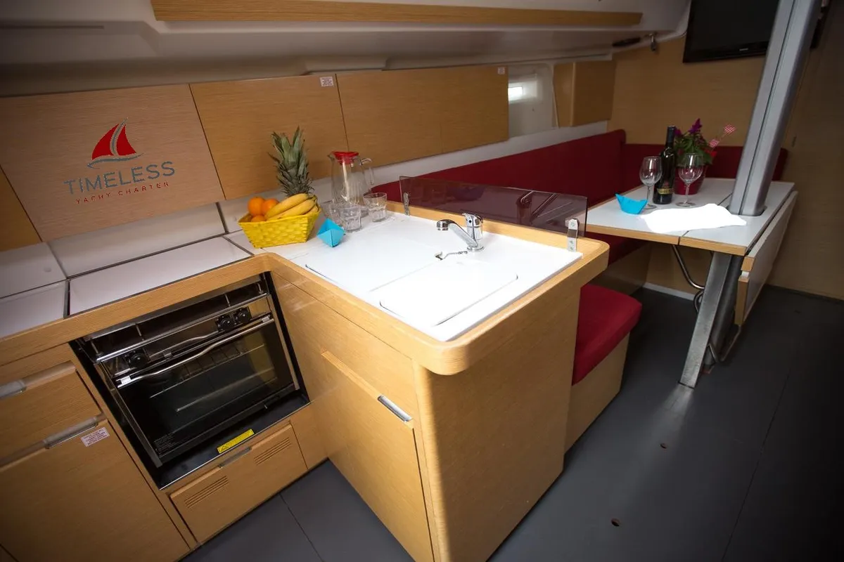 Galley of Quebec, a Elan 350 Performance sailboat at Grad Biograd na Moru, Croatia