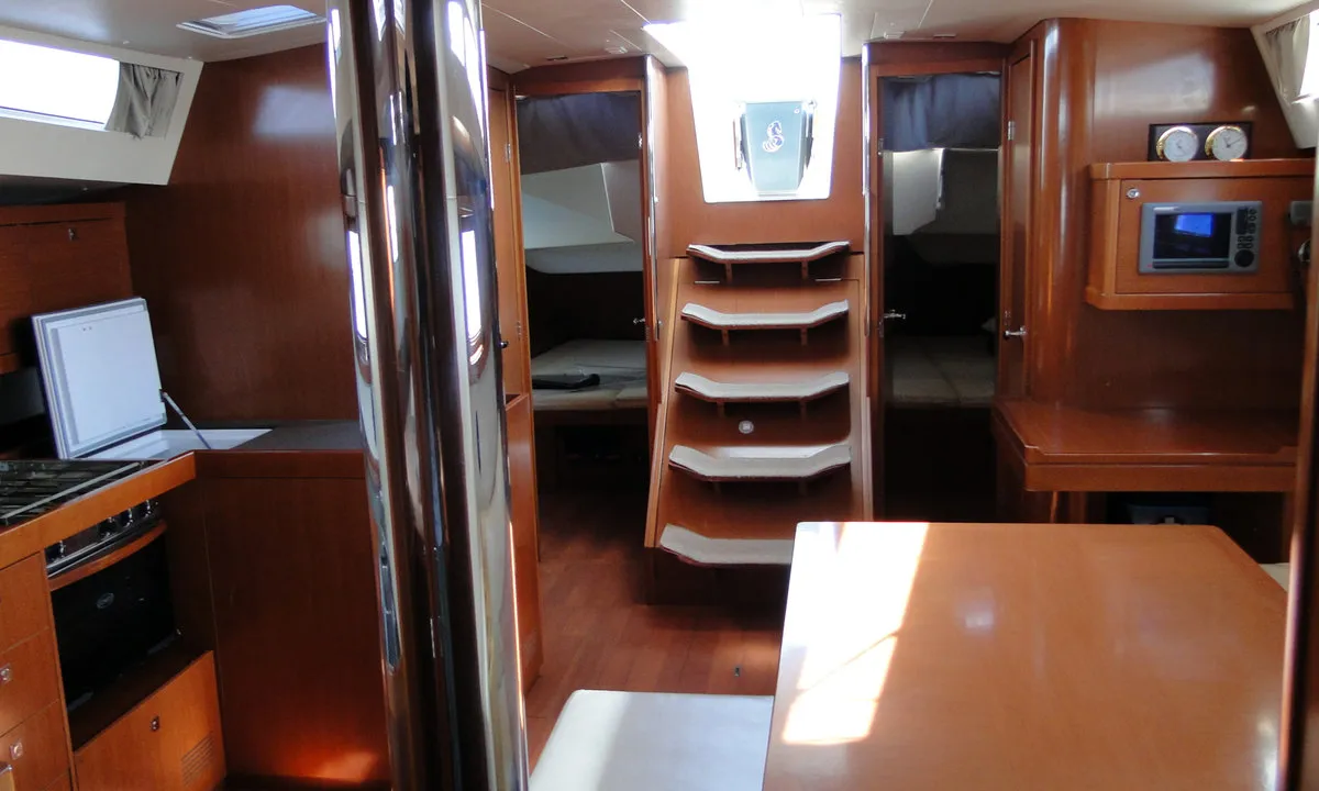 Salon of Orion XII, a Beneteau Oceanis 48 sailboat at Volos, Greece