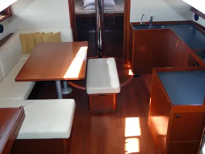 Salon of Orion XII, a Beneteau Oceanis 48 sailboat at Volos, Greece