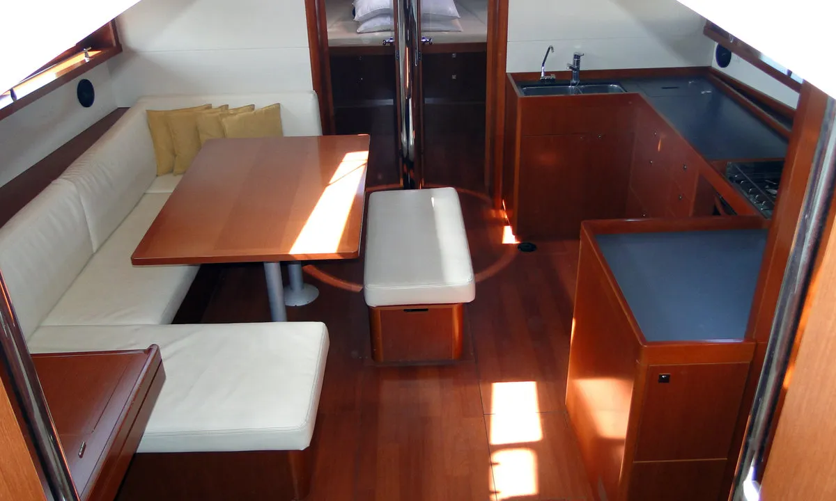 Salon of Orion XII, a Beneteau Oceanis 48 sailboat at Volos, Greece