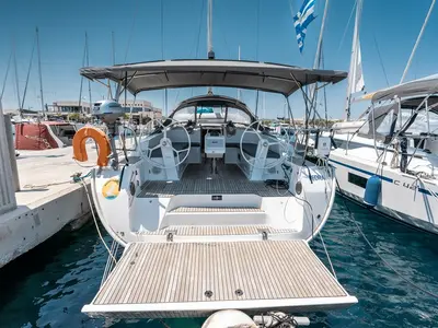Cockpit of Fedra, a Bavaria Cruiser 46 sailboat at Municipal Unit of Rhodes, Greece