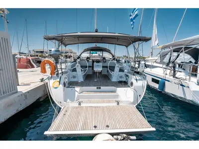 Deck of Fedra, a Bavaria Cruiser 46 sailboat at Municipal Unit of Rhodes, Greece