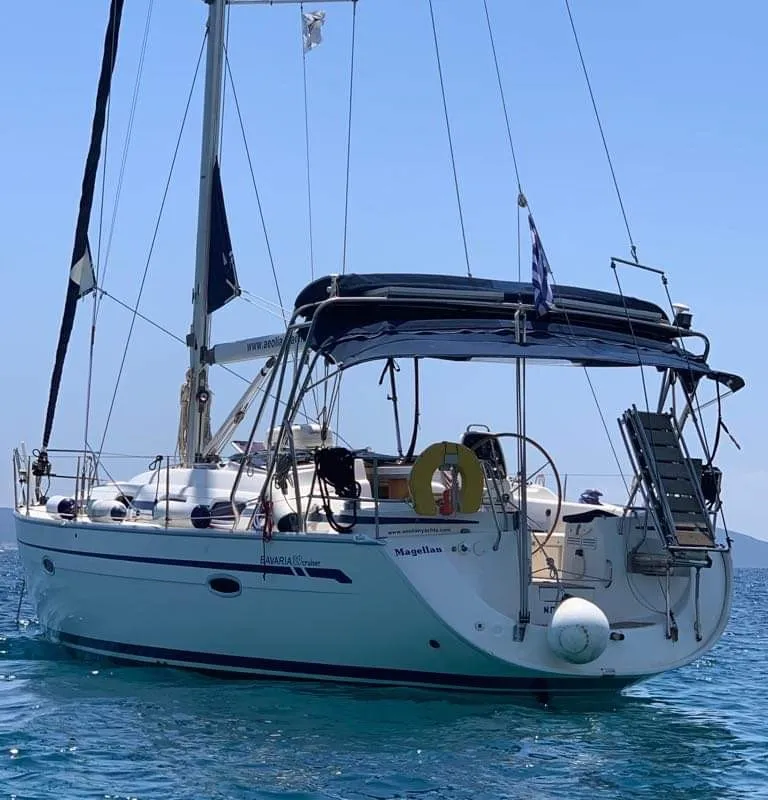 Exterior view of Magellan, a Bavaria 39 Cruiser sailboat at Preveza, Greece
