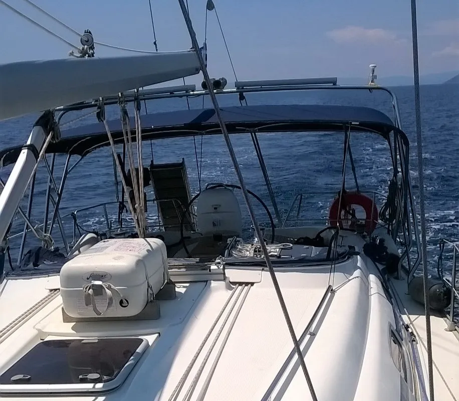 Cockpit of Magellan, a Bavaria 39 Cruiser sailboat at Preveza, Greece