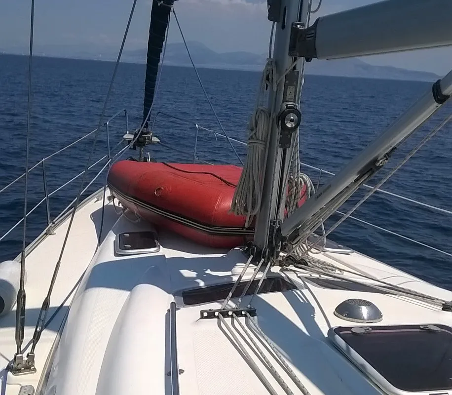 Deck of Magellan, a Bavaria 39 Cruiser sailboat at Preveza, Greece
