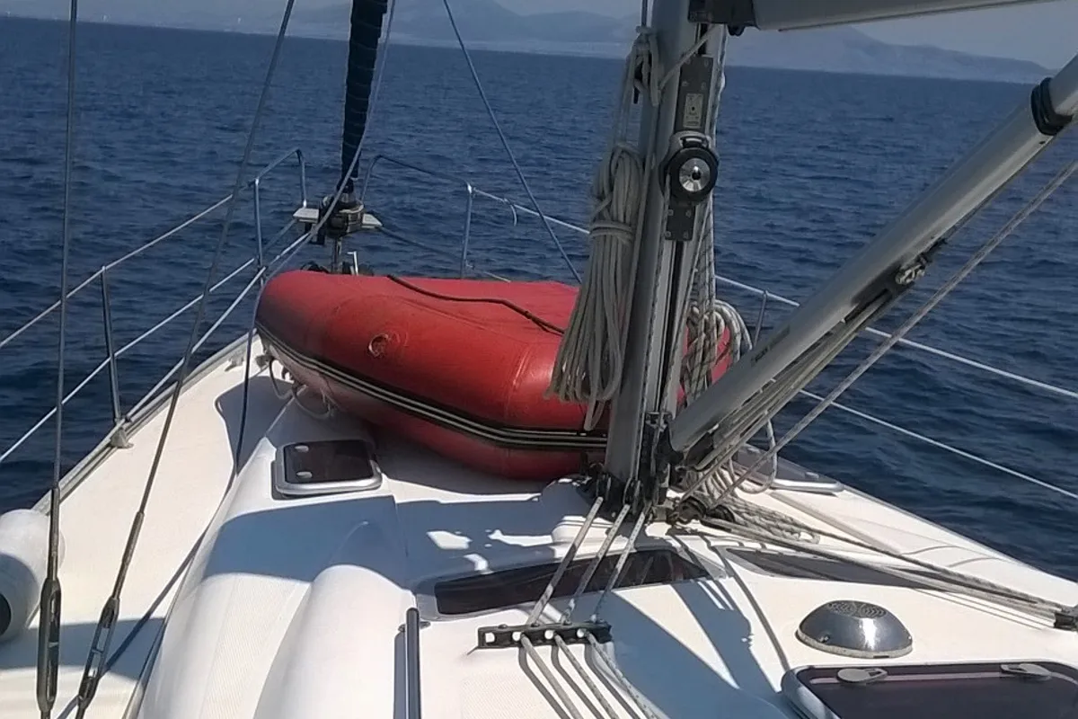 Deck of Magellan, a Bavaria 39 Cruiser sailboat at Preveza, Greece