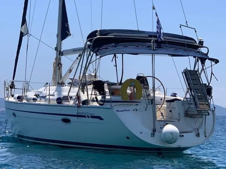 Exterior view of Magellan, a Bavaria 39 Cruiser sailboat at Preveza, Greece
