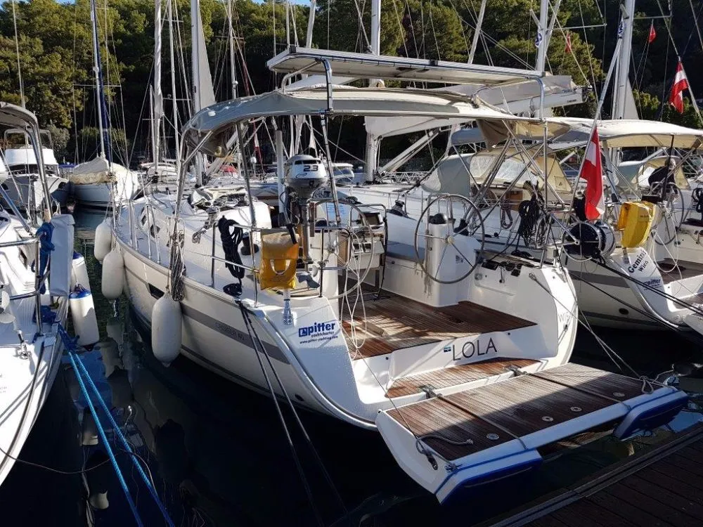 Exterior view of Lola, a Bavaria Cruiser 40 sailboat at Volos Municipality, Greece