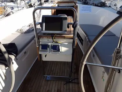 Cockpit of Lola, a Bavaria Cruiser 40 sailboat at Volos Municipality, Greece