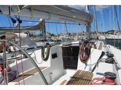 Deck of Libra, a Beneteau First 35 sailboat at Jezera, Croatia