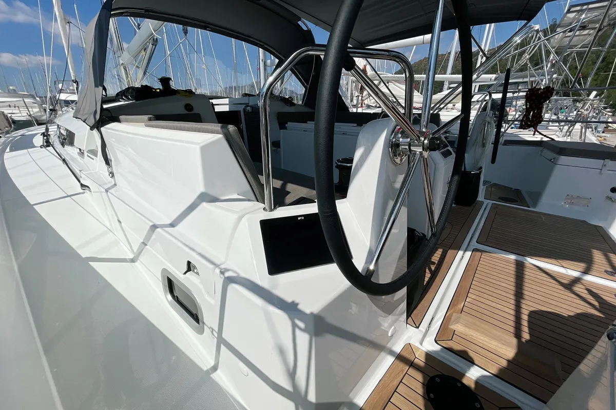 Cockpit of Yakamozi, a Jeanneau Sun Odyssey 440 sailboat at Marmaris, Turkey