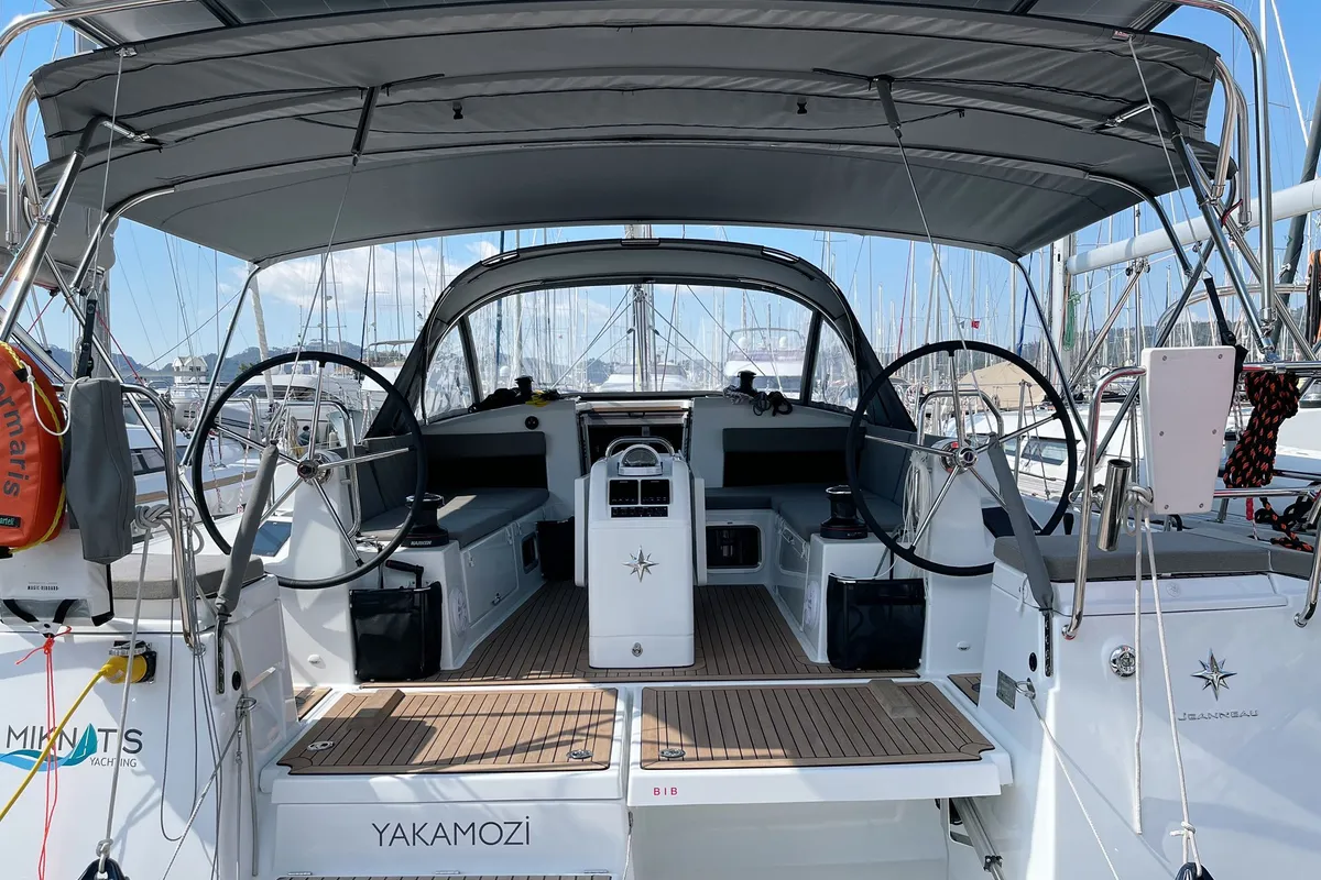 Cockpit of Yakamozi, a Jeanneau Sun Odyssey 440 sailboat at Marmaris, Turkey