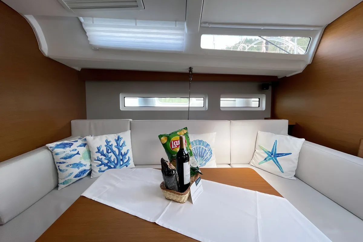 Salon of Yakamozi, a Jeanneau Sun Odyssey 440 sailboat at Marmaris, Turkey