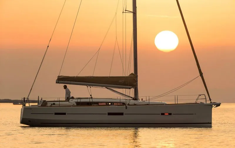Exterior view of Odyssea, a Dufour 460 Grand Large sailboat at Portimão, Portugal