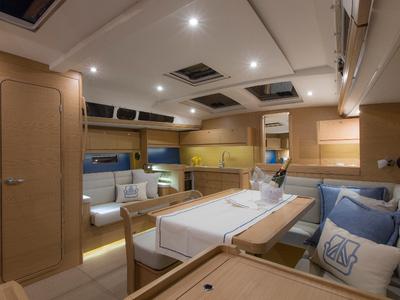Salon of Odyssea, a Dufour 460 Grand Large sailboat at Portimão, Portugal