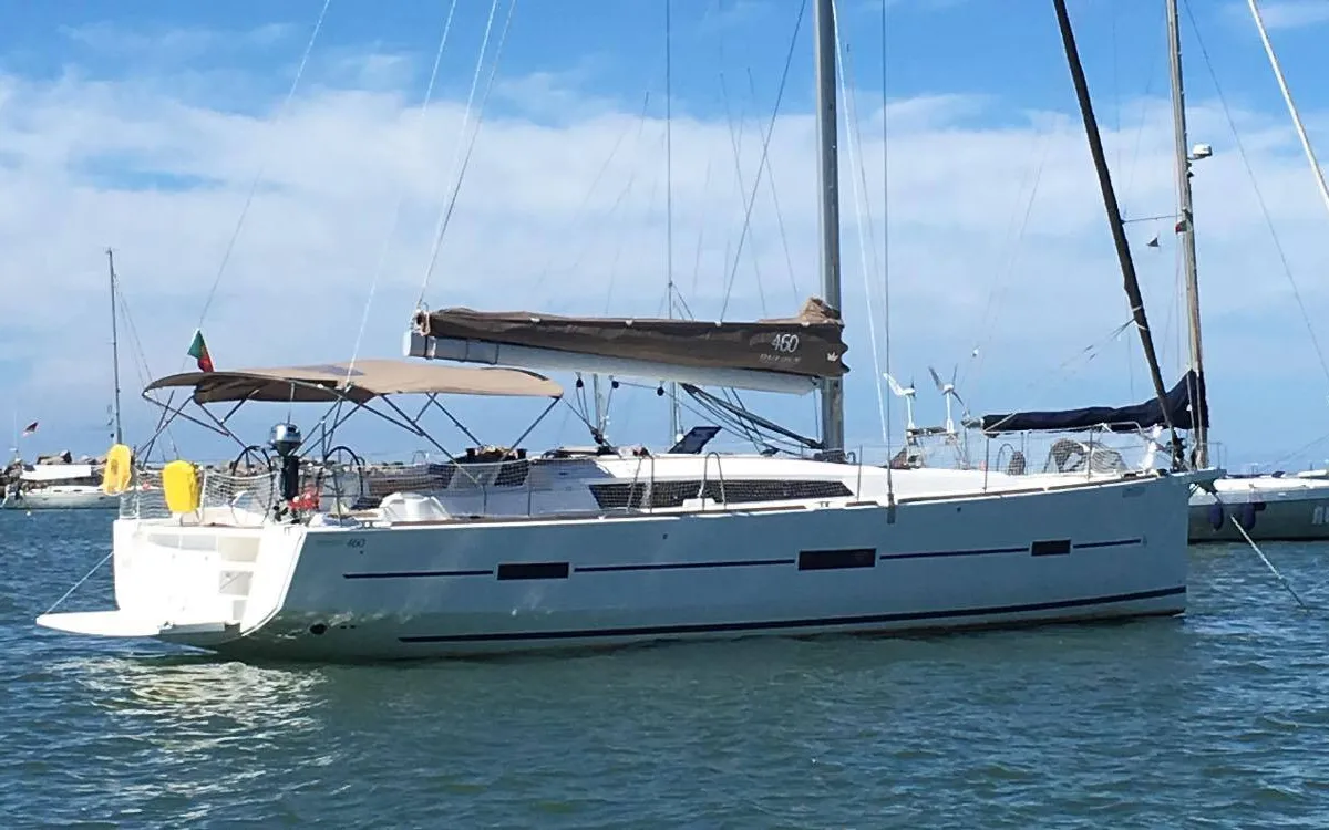 Exterior view of Odyssea, a Dufour 460 Grand Large sailboat at Portimão, Portugal