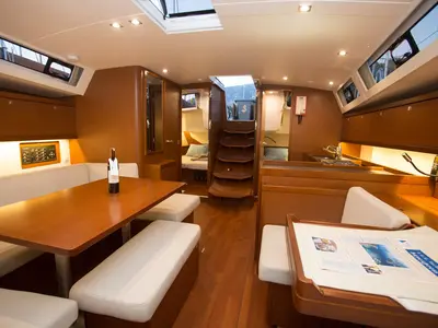 Salon of Dianora, a Beneteau Oceanis 45 sailboat at Marmaris, Turkey
