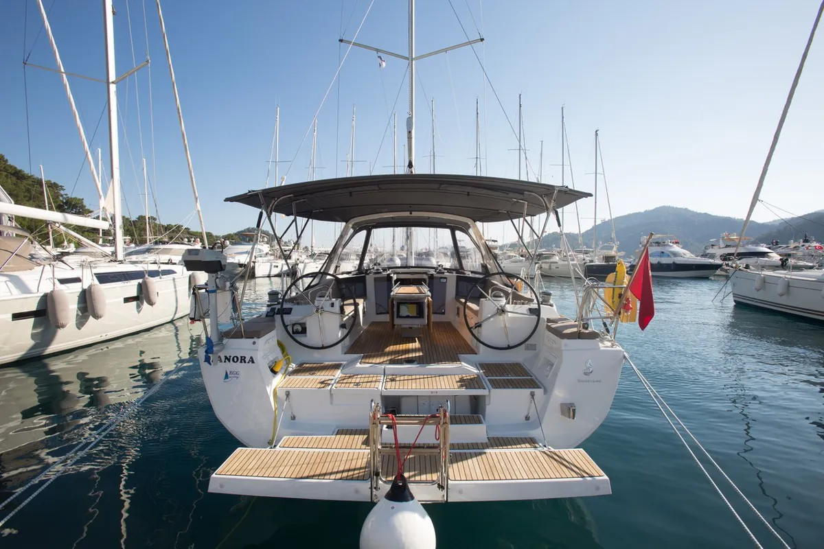 Exterior view of Dianora, a Beneteau Oceanis 45 sailboat at Marmaris, Turkey