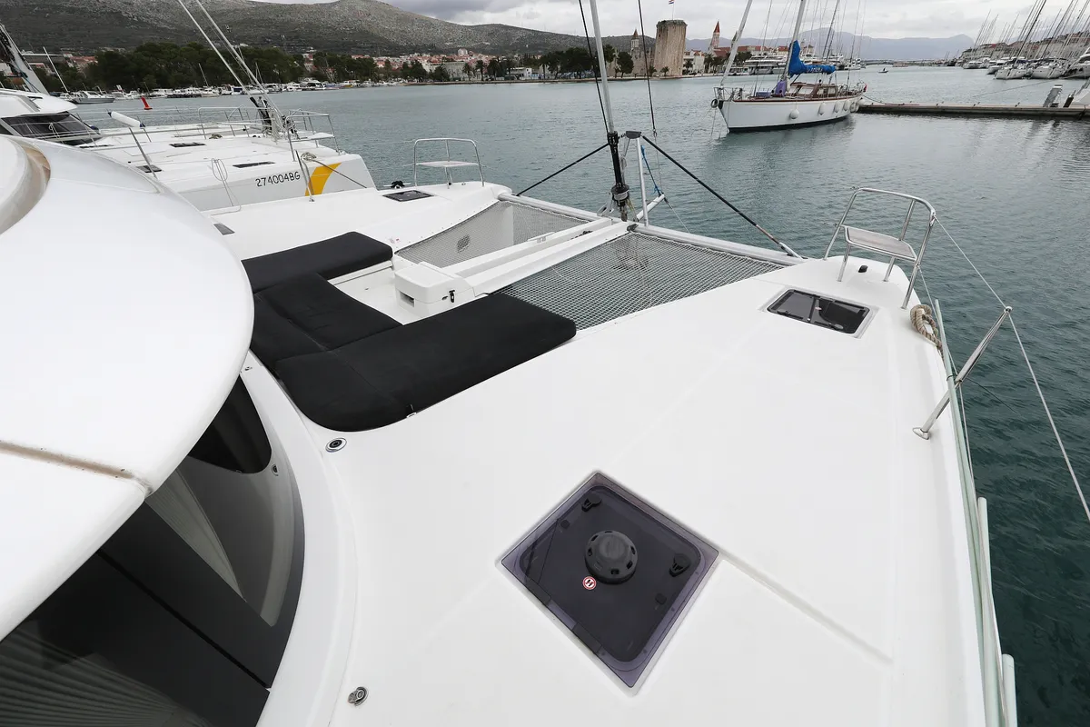 Deck of Barbarella III, a Lagoon 46 catamaran at Grad Trogir, Croatia
