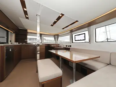 Salon of Barbarella III, a Lagoon 46 catamaran at Grad Trogir, Croatia