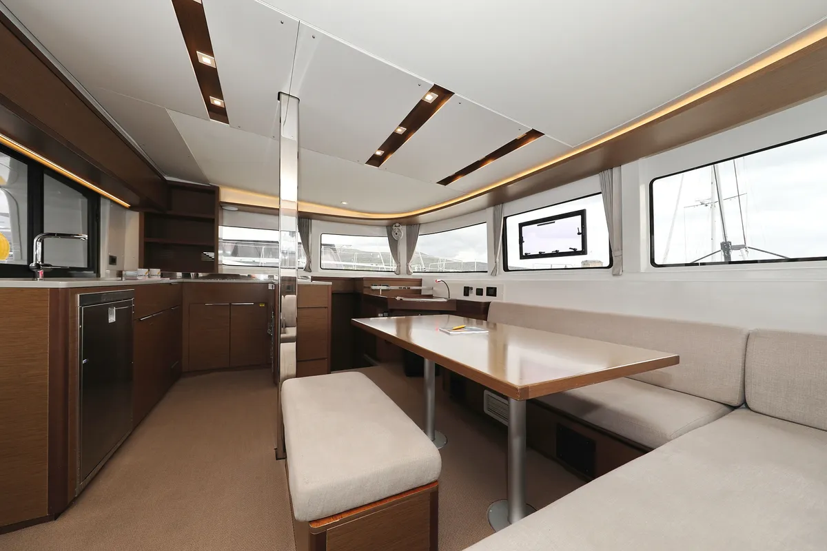 Salon of Barbarella III, a Lagoon 46 catamaran at Grad Trogir, Croatia