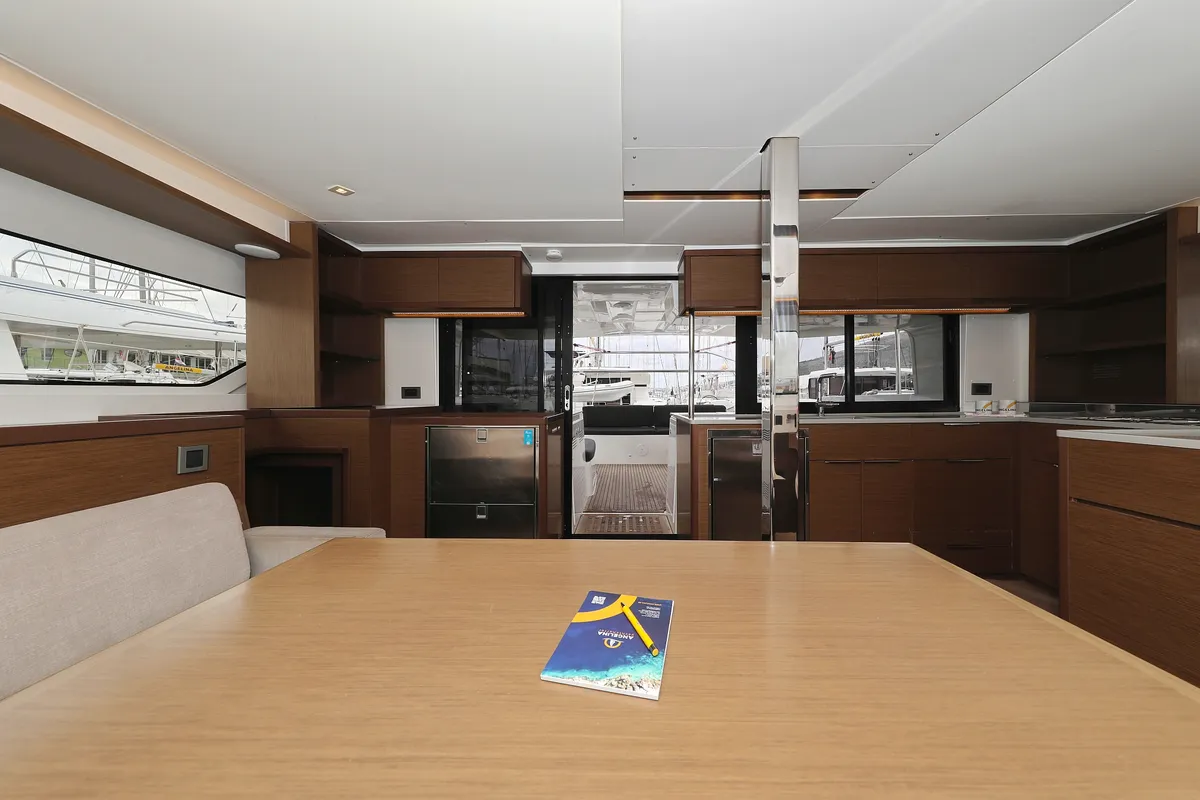 Salon of Barbarella III, a Lagoon 46 catamaran at Grad Trogir, Croatia