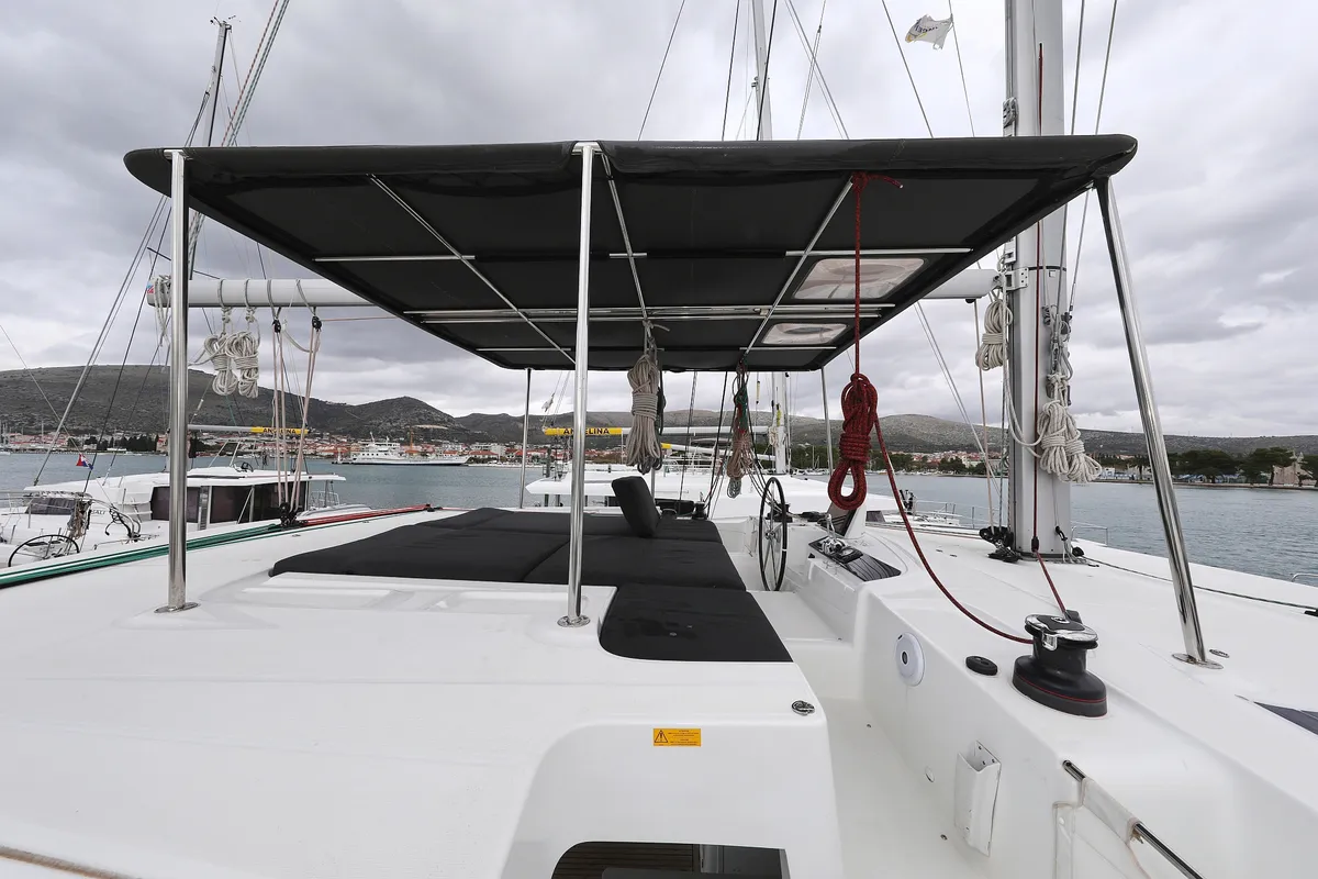 Cockpit of Barbarella III, a Lagoon 46 catamaran at Grad Trogir, Croatia