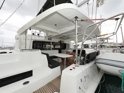 Deck of Barbarella III, a Lagoon 46 catamaran at Grad Trogir, Croatia