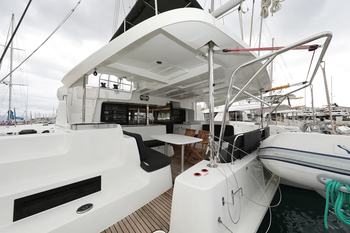 Deck of Barbarella III, a Lagoon 46 catamaran at Grad Trogir, Croatia