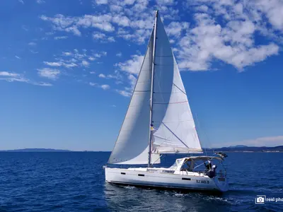 Exterior view of Gaia, a Beneteau Oceanis 45 sailboat at Cannigione, Italy