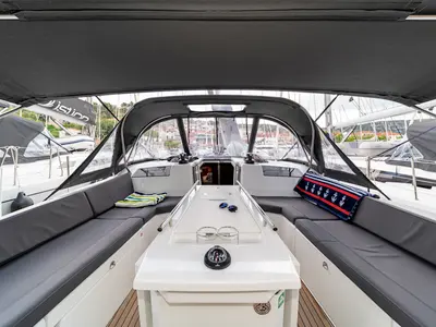Cockpit of First Touch, a Beneteau Oceanis 40.1 sailboat at Skradin, Croatia