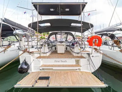 Deck of First Touch, a Beneteau Oceanis 40.1 sailboat at Skradin, Croatia