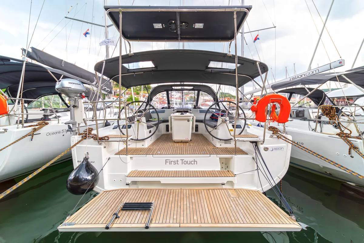 Deck of First Touch, a Beneteau Oceanis 40.1 sailboat at Skradin, Croatia