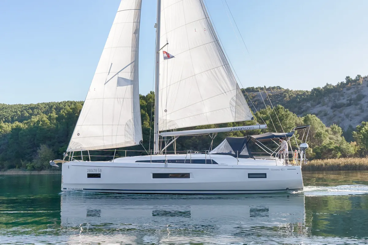 Exterior view of First Touch, a Beneteau Oceanis 40.1 sailboat at Skradin, Croatia