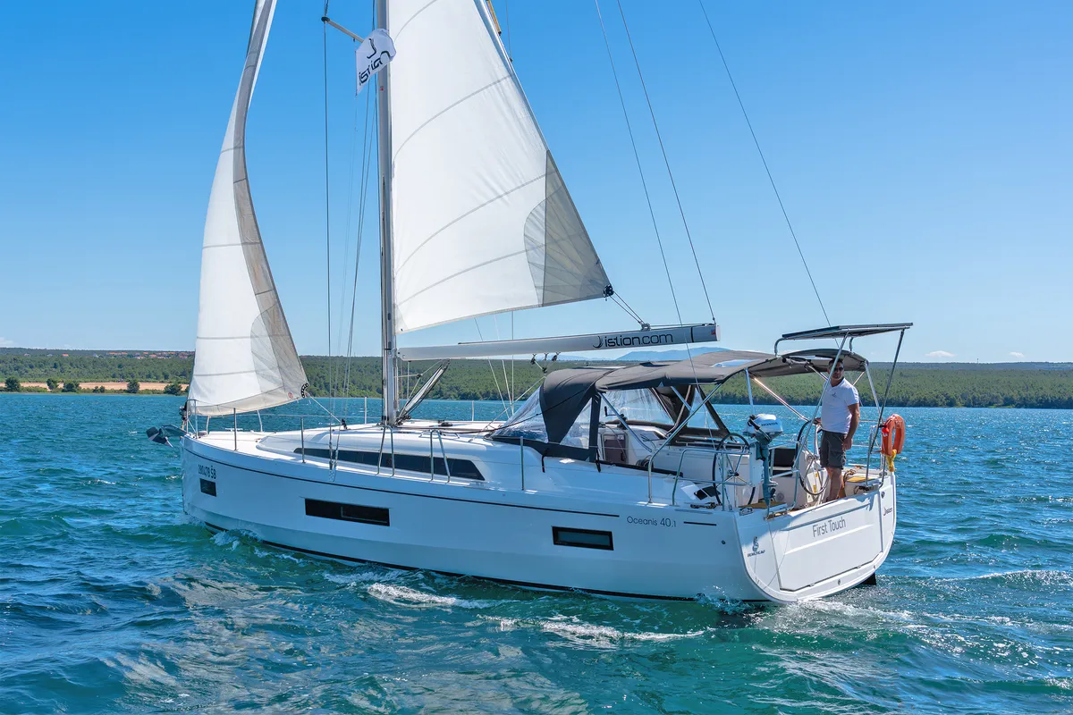 Exterior view of First Touch, a Beneteau Oceanis 40.1 sailboat at Skradin, Croatia