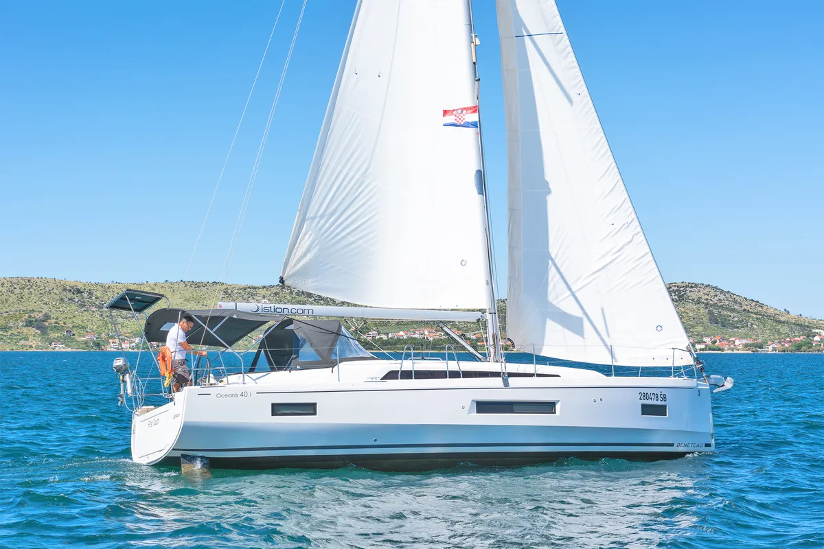 Exterior view of First Touch, a Beneteau Oceanis 40.1 sailboat at Skradin, Croatia