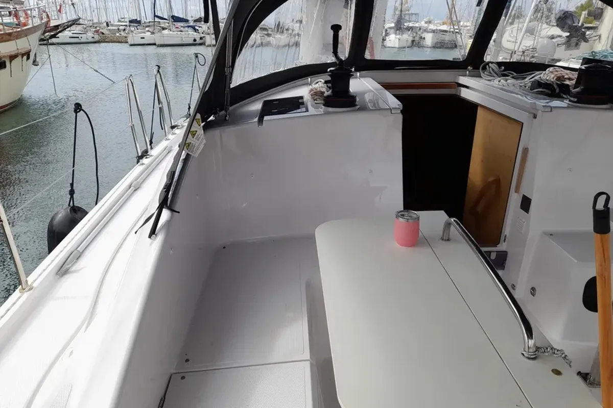 Deck of Elena, a Elan Impression 43 sailboat at Athens, Greece