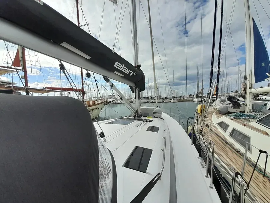 Deck of Elena, a Elan Impression 43 sailboat at Athens, Greece