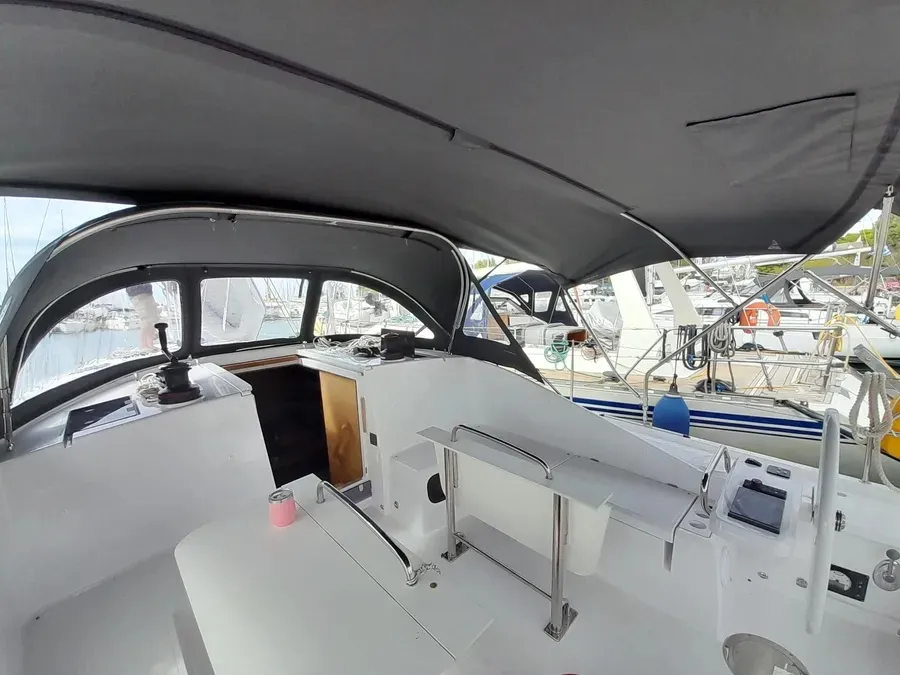 Cockpit of Elena, a Elan Impression 43 sailboat at Athens, Greece