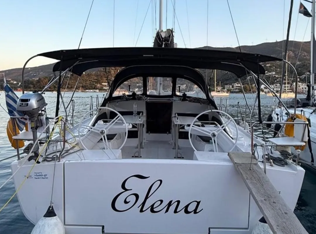 Exterior view of Elena, a Elan Impression 43 sailboat at Athens, Greece