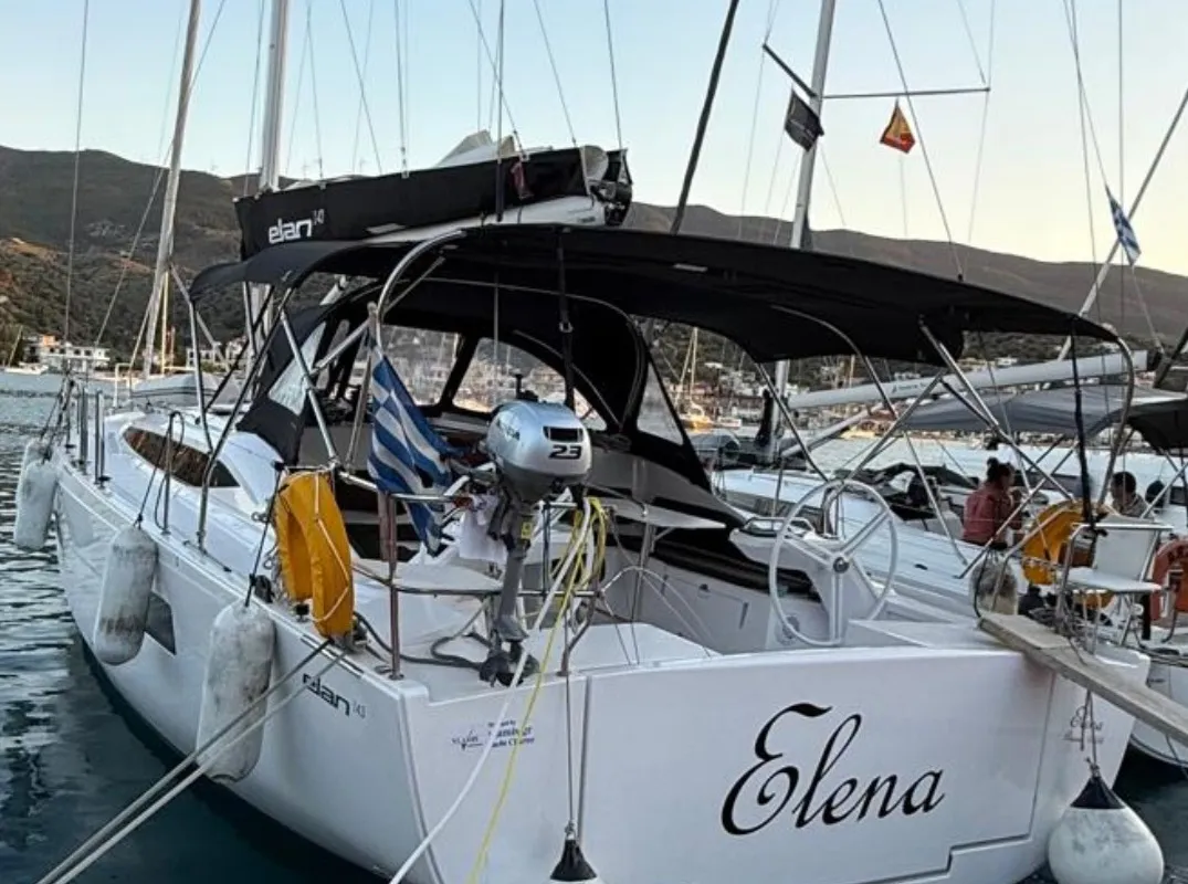Exterior view of Elena, a Elan Impression 43 sailboat at Athens, Greece