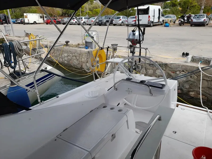 Cockpit of Elena, a Elan Impression 43 sailboat at Athens, Greece